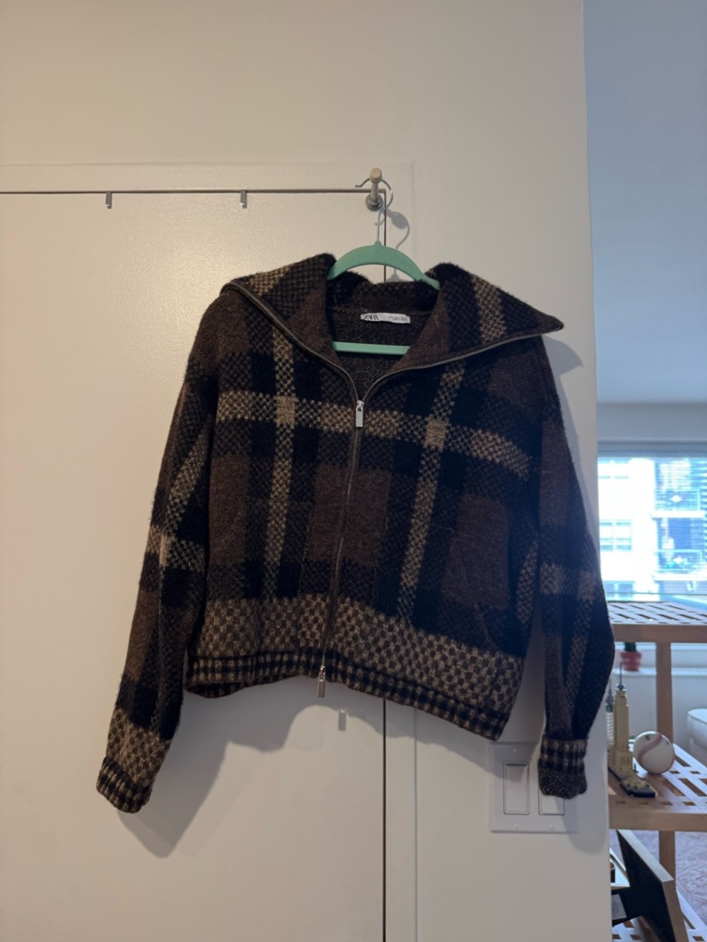 Zara Brown and Black Plaid Zip Jacket
